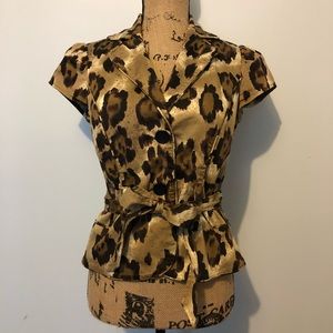 Leopard 2 button ribbon waist tie top Sz 6